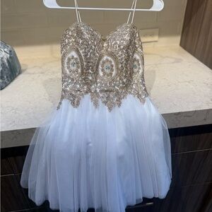Elegant White and Gold Junior Dress